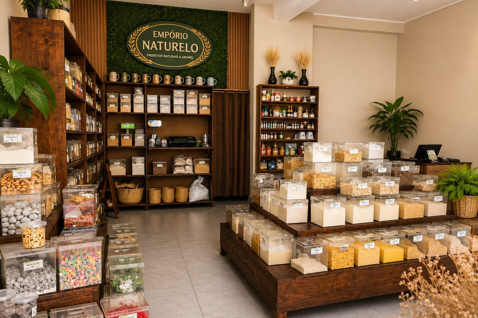 Interior da loja de produtos naturais. Empório Naturelo