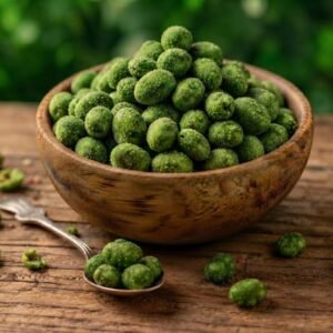 Amendoim crocante salsa e cebola em tigela de madeira com fundo natural – Empório Naturelo